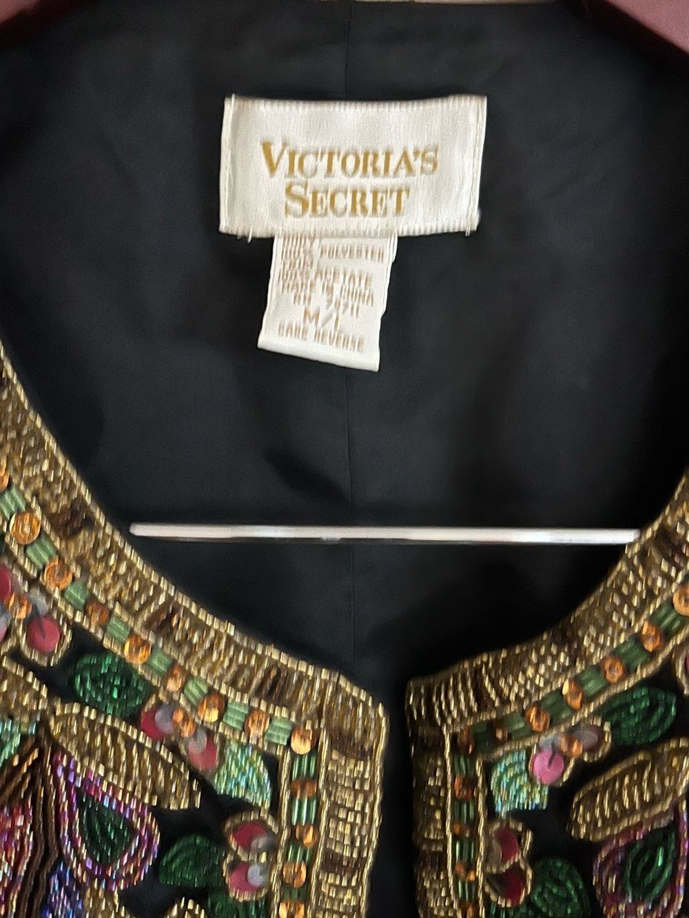 Vintage Victoria's Secret Black Satin Jacket with Multicolor Floral Beading - Picture 4 of 6